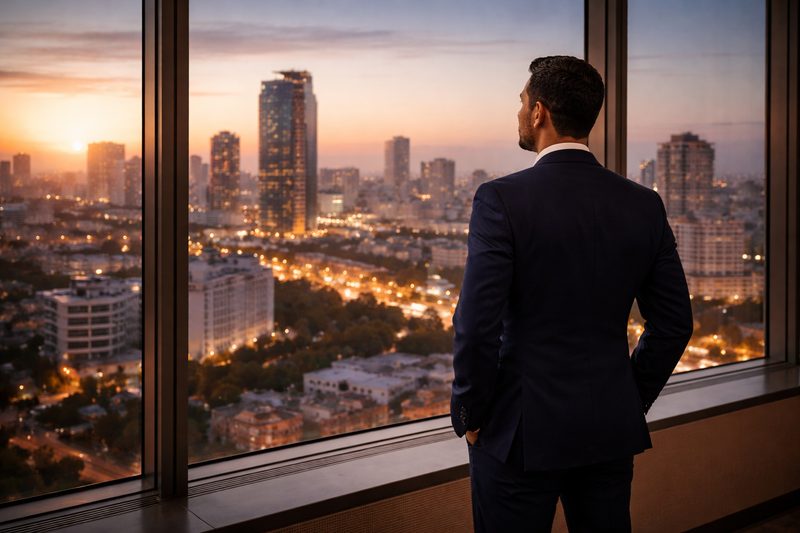 TheGentlemen founder overlooking the city at dusk